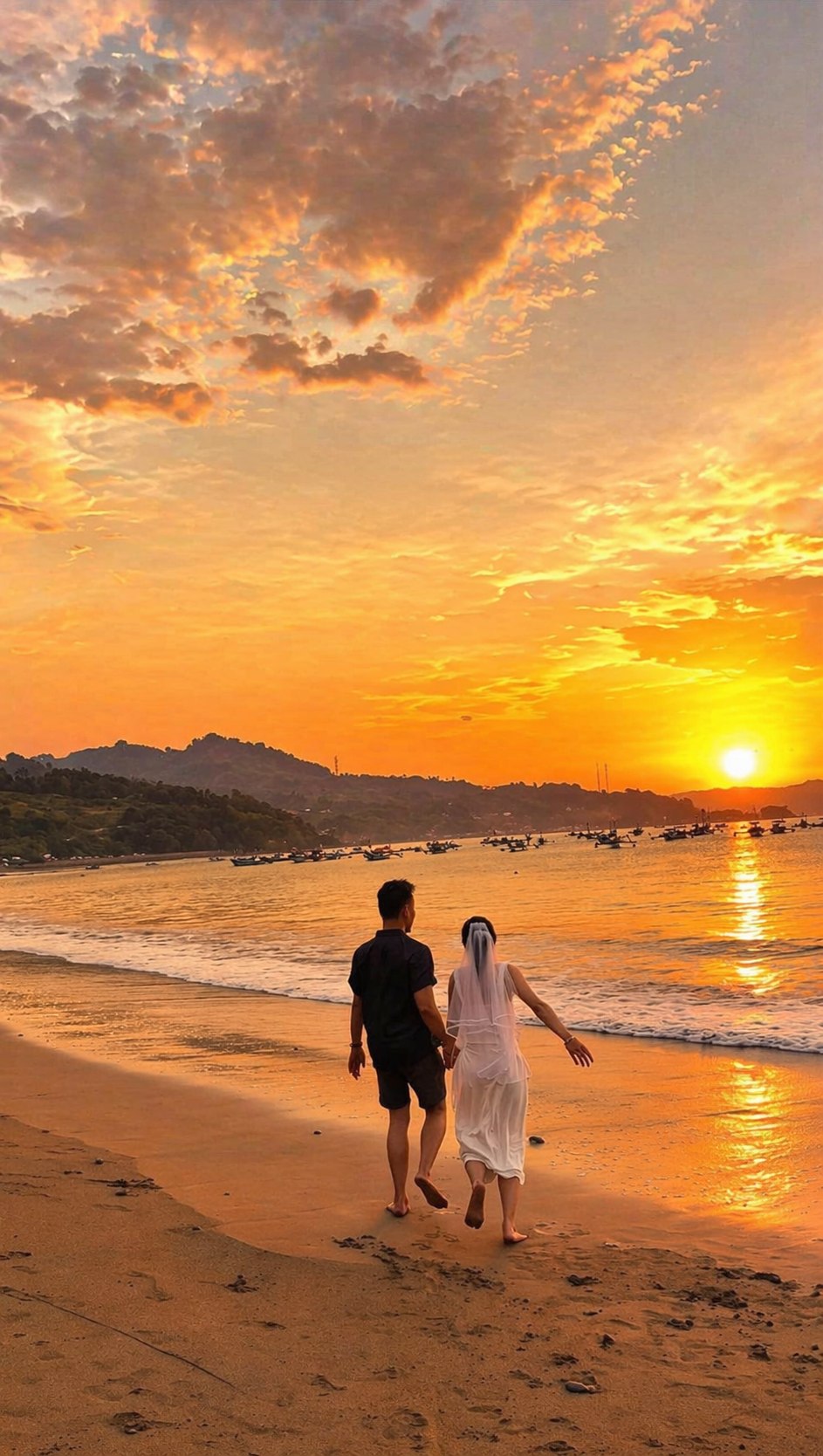 Foto sunset Ara dan Azami di tepi pantai